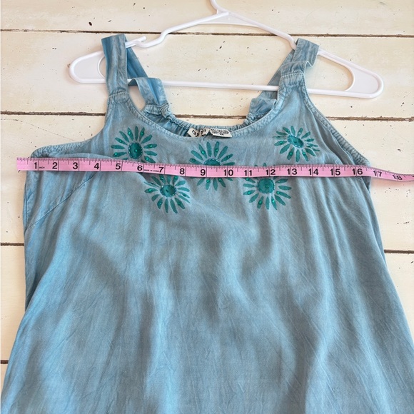 Raya Sun Sundress Women's Size Medium Teal Rhinestone Embellished Coastal Pool - Picture 8 of 12